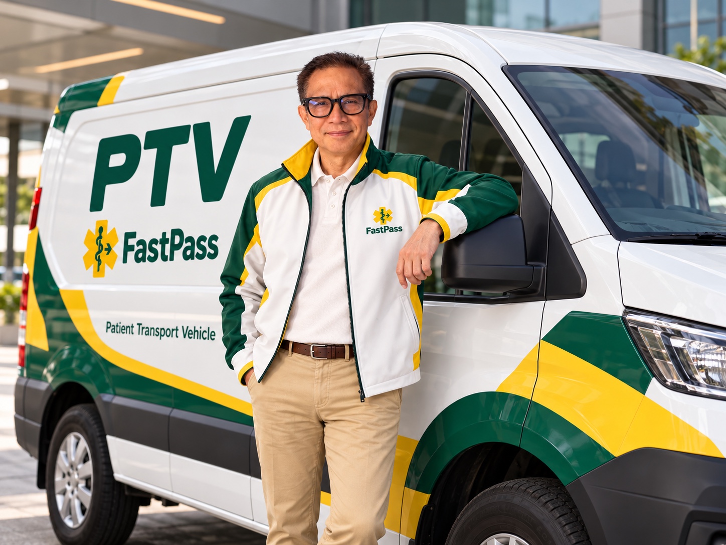 FastPass Founder and Chairman beside a Patient Transport Vehicle